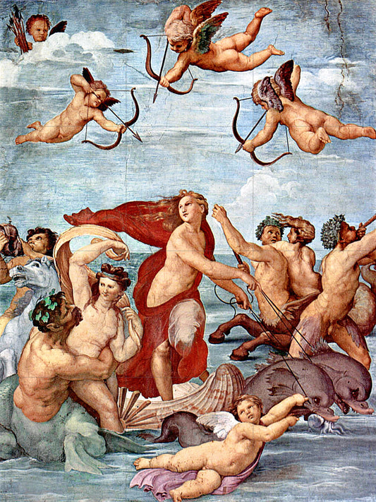 Tile Mural/Mosaic Ceramic Panel of The Triumph of Galatea - Raphael Prints - Vintage Reneissance Wall Art - Tile Mosaic - Angel Tile Mural