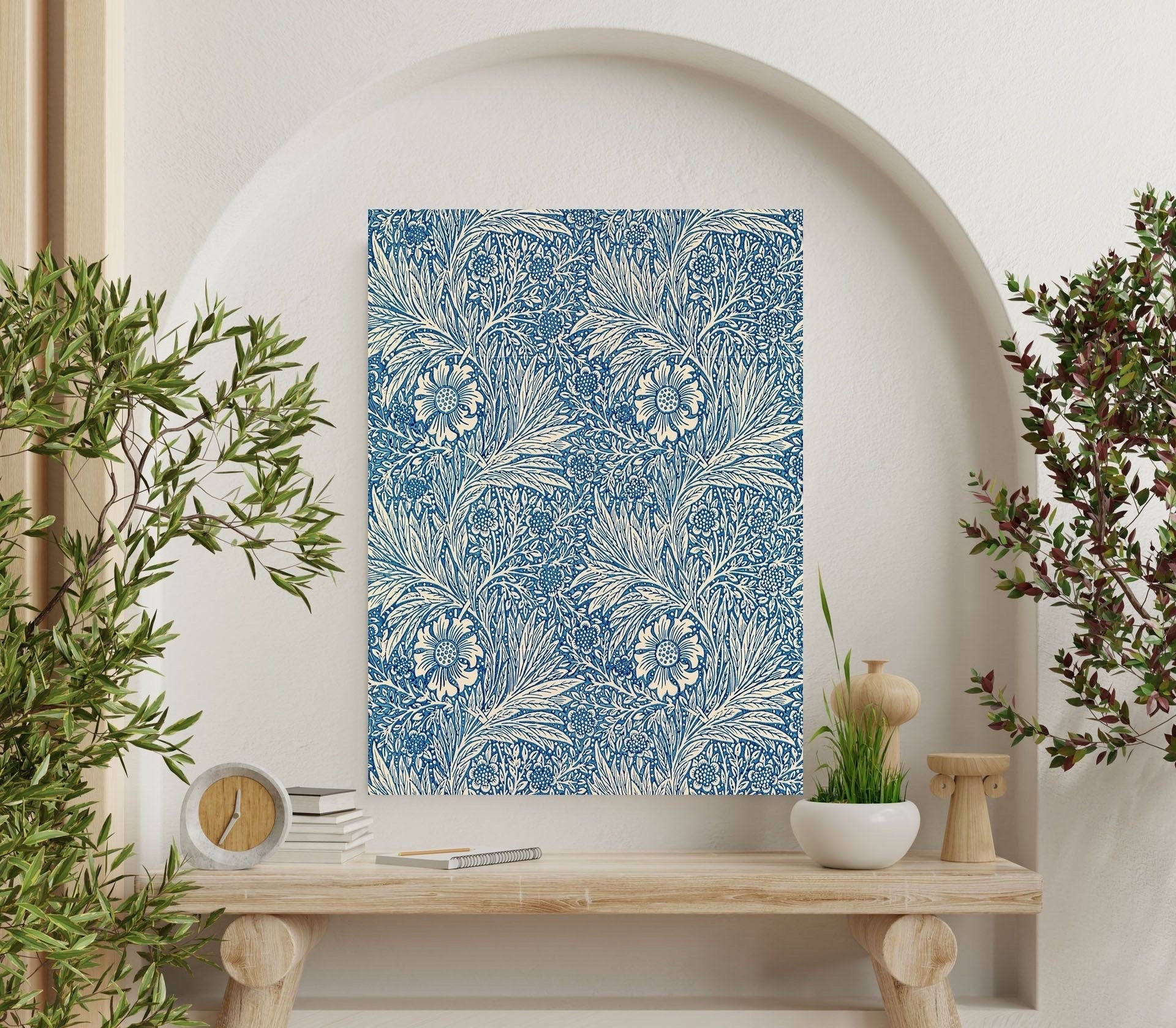 Tile Mural/Mosaic Ceramic Panel of Marigold - William Morris Pattern -Flower Wall Art -Botanical Print - Tile Mural Mosaic - Floral Painting