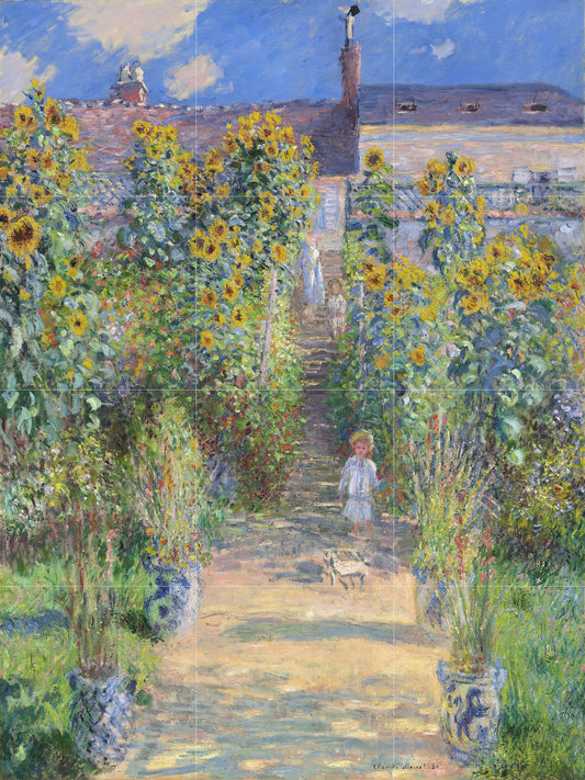 Tile Mural/Mosaic Ceramic Panel of Artist’s Garden - Claude Monet Print - Monet Wall Art - Garden Mural -Gloss Tiles -Sunflower Tile Mosaic