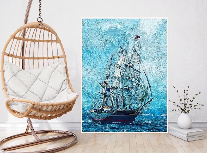 Tile Mural/Mosaic Ceramic Panel of a Ship - Sailing ship print- Ocean Waves Wall Mural -Tile Mural Art - Seascape Home Decor- Tile Mosaic