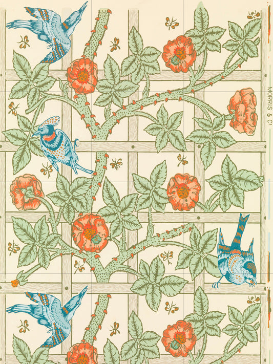 Tile Mural/Mosaic Ceramic Panel of Trellis - William Morris Pattern - Birds Wall Art - Tile Mural Mosaic - Bird Mural - Bird and Flower Art