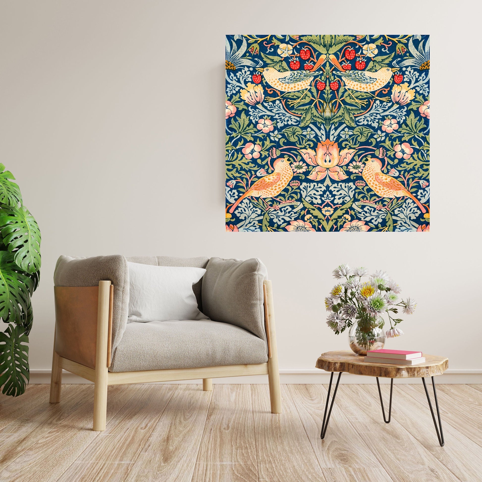 Tile Mural/Mosaic Ceramic Panel of Strawberry Thief - William Morris Pattern - Bird Mural - Botanical Print - Tile Mural Mosaic