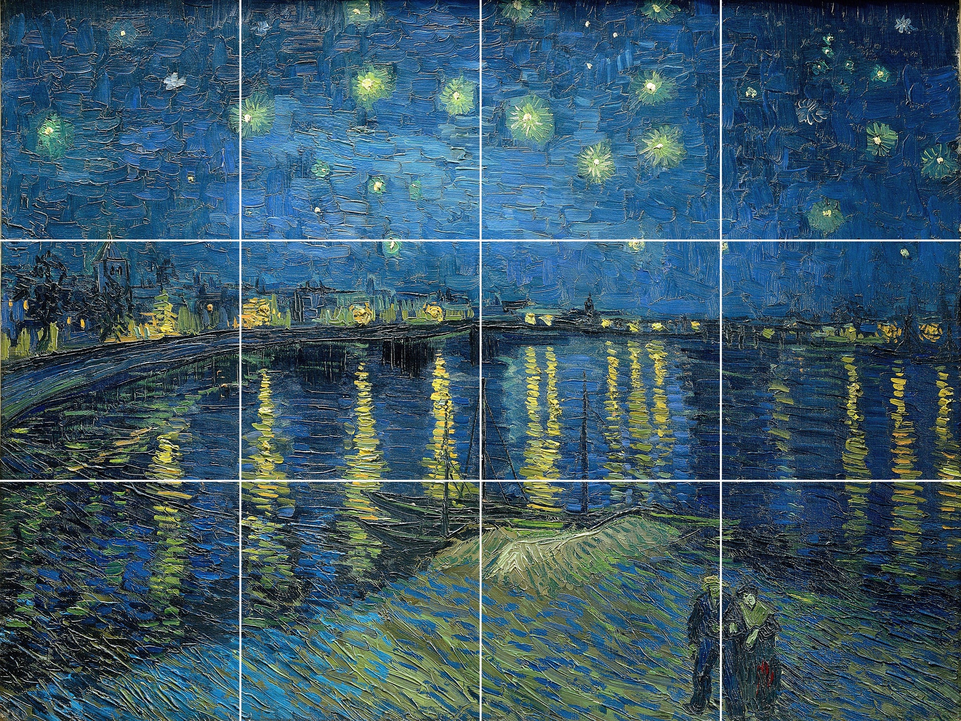Tile Mural/Mosaic Ceramic Panel of Vincent Van Gogh Starry Night Over The Rhone - Starry Night print - Van Gogh Print- Tile Mosaic
