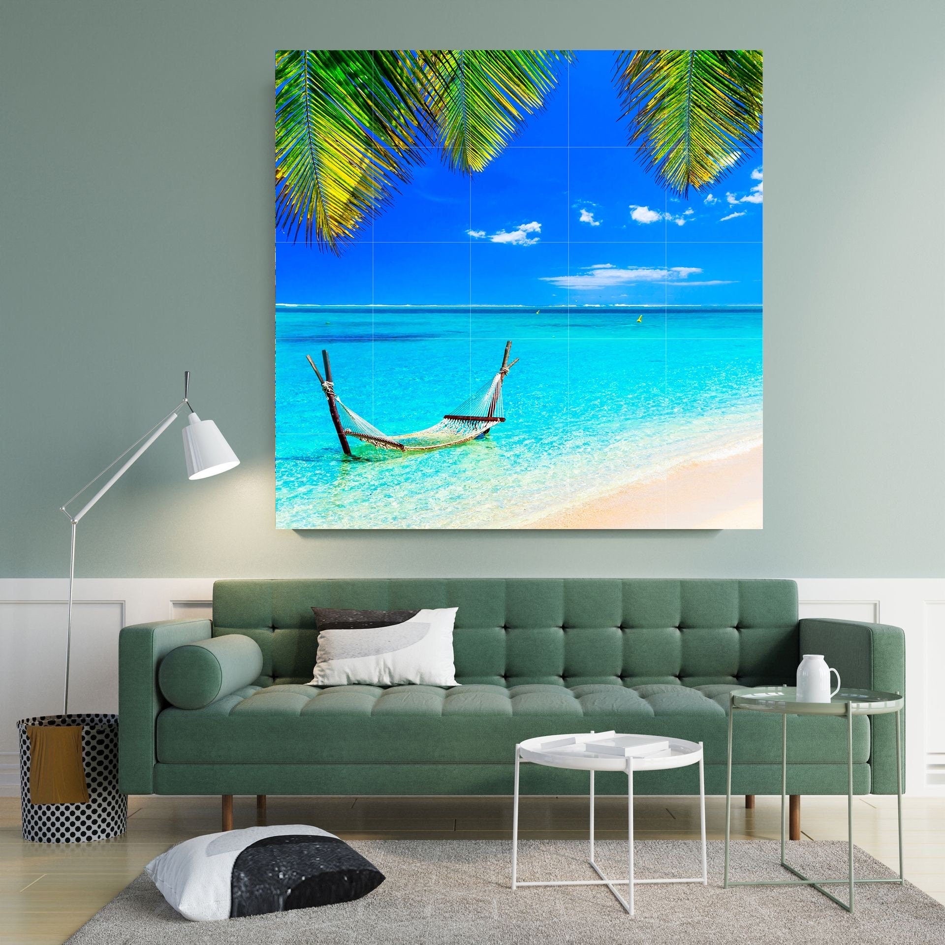 Tile Mural/Mosaic Ceramic Panel of Tropical Beach - Sea Mural -Turquoise Water Wall Print- Tropical Tile Mural Art -Home Decor - Beach Mural