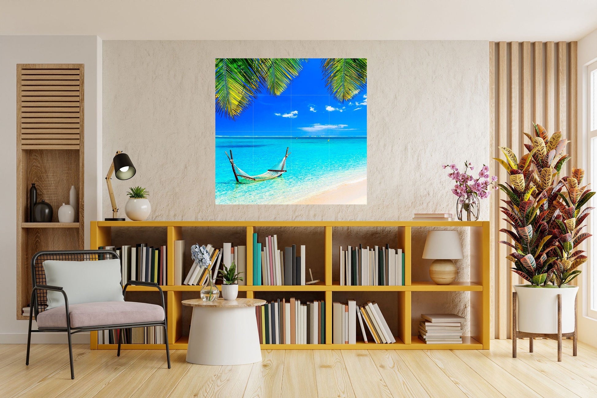 Tile Mural/Mosaic Ceramic Panel of Tropical Beach - Sea Mural -Turquoise Water Wall Print- Tropical Tile Mural Art -Home Decor - Beach Mural