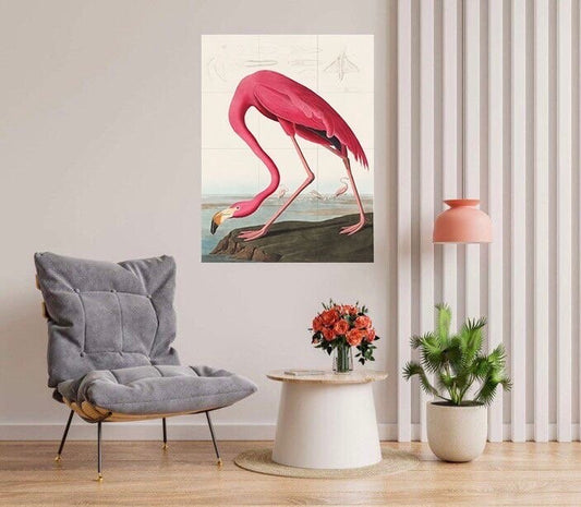 Pink Flamingo Tile Mural: John James Audubon Vintage Bird Art