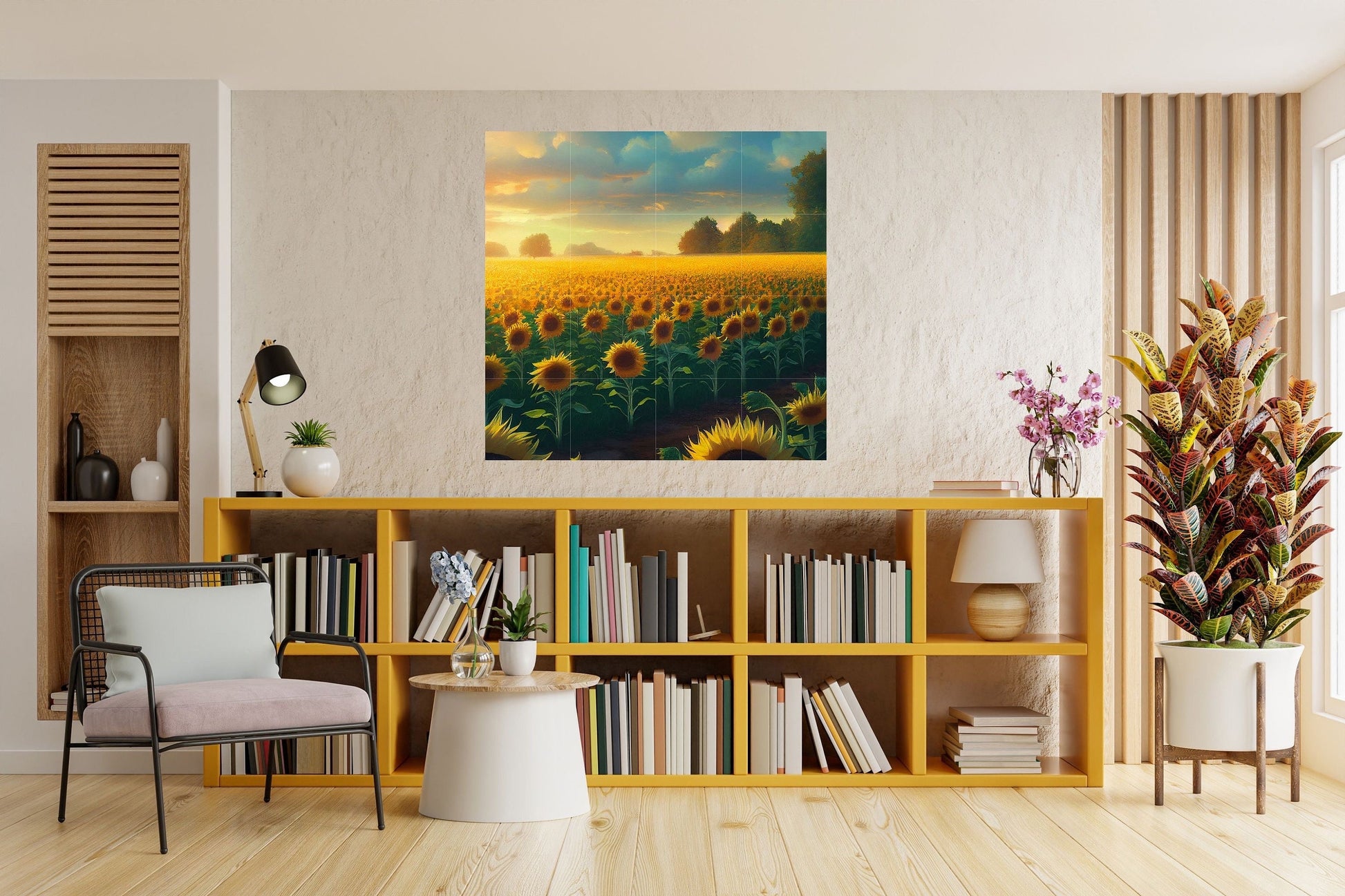 Tile Mural/Mosaic Ceramic Panel of a Sunflower Field - Beautiful Landscape - Flower Mural - Tile Mural - Gloss Tiles - Floral Tile Mosaic