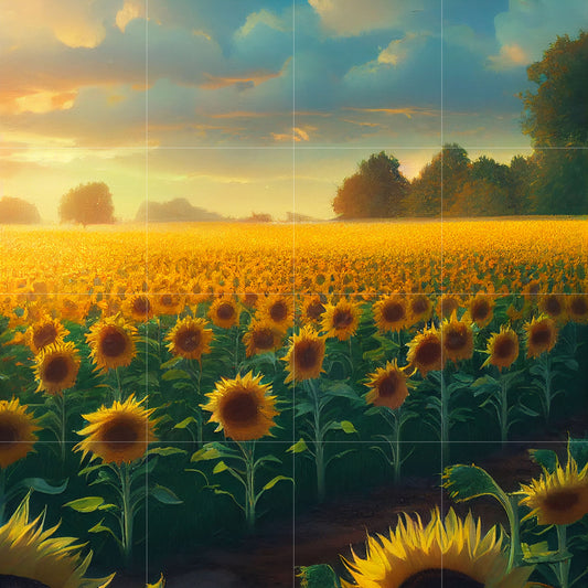 Tile Mural/Mosaic Ceramic Panel of a Sunflower Field - Beautiful Landscape - Flower Mural - Tile Mural - Gloss Tiles - Floral Tile Mosaic