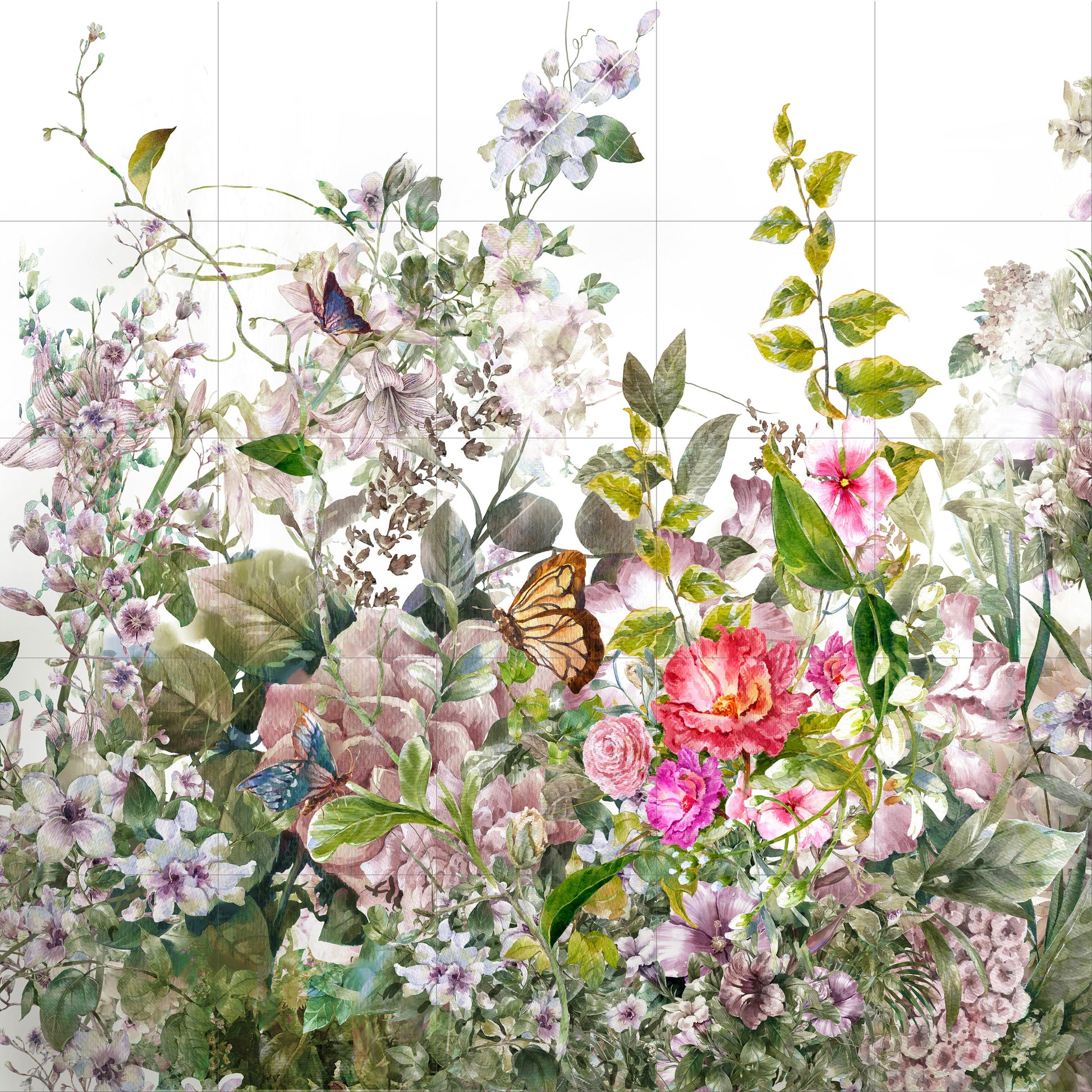 Tile Mural/Mosaic Ceramic of Watercolour Flowers Painting - Flower Mural - Garden Wall Art - Gloss Tiles - Tile Mosaic - Garden Art Print