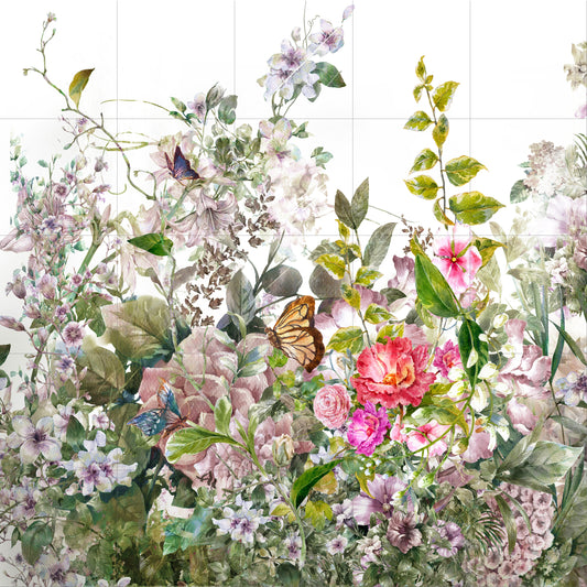 Tile Mural/Mosaic Ceramic of Watercolour Flowers Painting - Flower Mural - Garden Wall Art - Gloss Tiles - Tile Mosaic - Garden Art Print