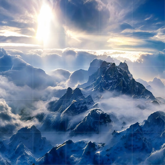 Tile Mural/Mosaic Ceramic Panel of Snowy Mountain Art Blue - Sunset Wall Art - Snowy Mountains Print - Mountain Wall Art - Mountain Mural