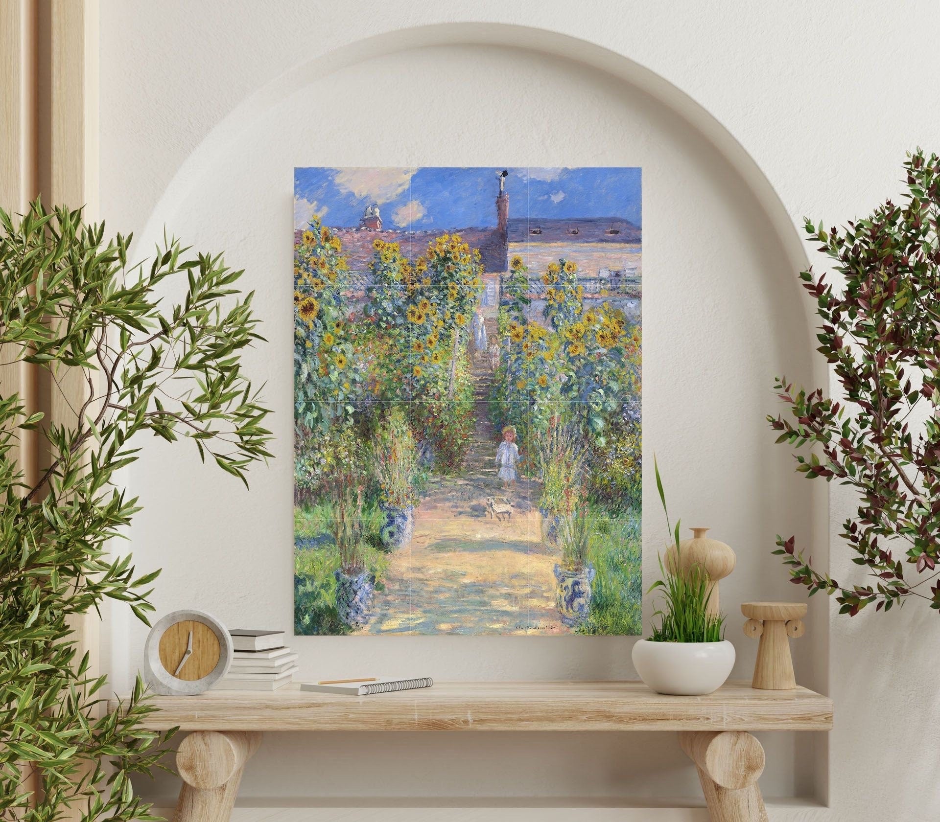 Tile Mural/Mosaic Ceramic Panel of Artist’s Garden - Claude Monet Print - Monet Wall Art - Garden Mural -Gloss Tiles -Sunflower Tile Mosaic
