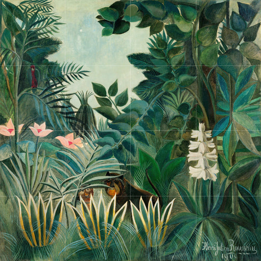 Tile Mural/Mosaic Ceramic Panel of Equatorial Jungle-Henri Rousseau Print -Rousseau Wall Art -Tropical Mural -Gloss Tiles -Tropical Wall Art