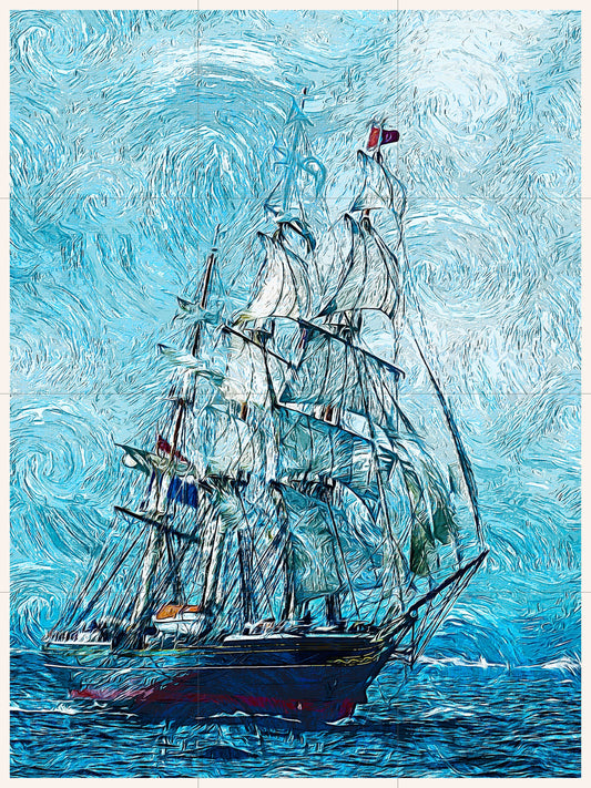 Tile Mural/Mosaic Ceramic Panel of a Ship - Sailing ship print- Ocean Waves Wall Mural -Tile Mural Art - Seascape Home Decor- Tile Mosaic