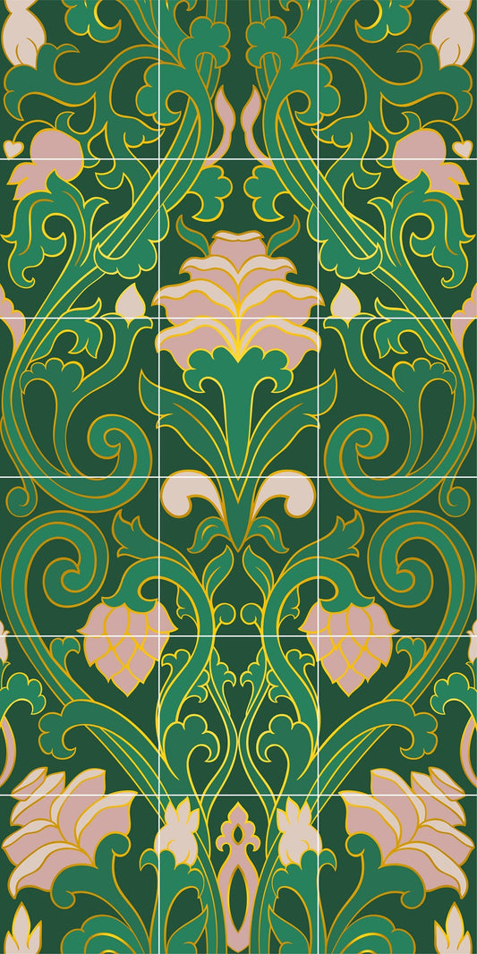 Art Nouveau Floral Ceramic Tile Mural/Mosaic -Art Nouveau Wall Decor Tiles -Kitchen Backsplash Tiles, Table Decorative Tiles, Bathroom Tiles