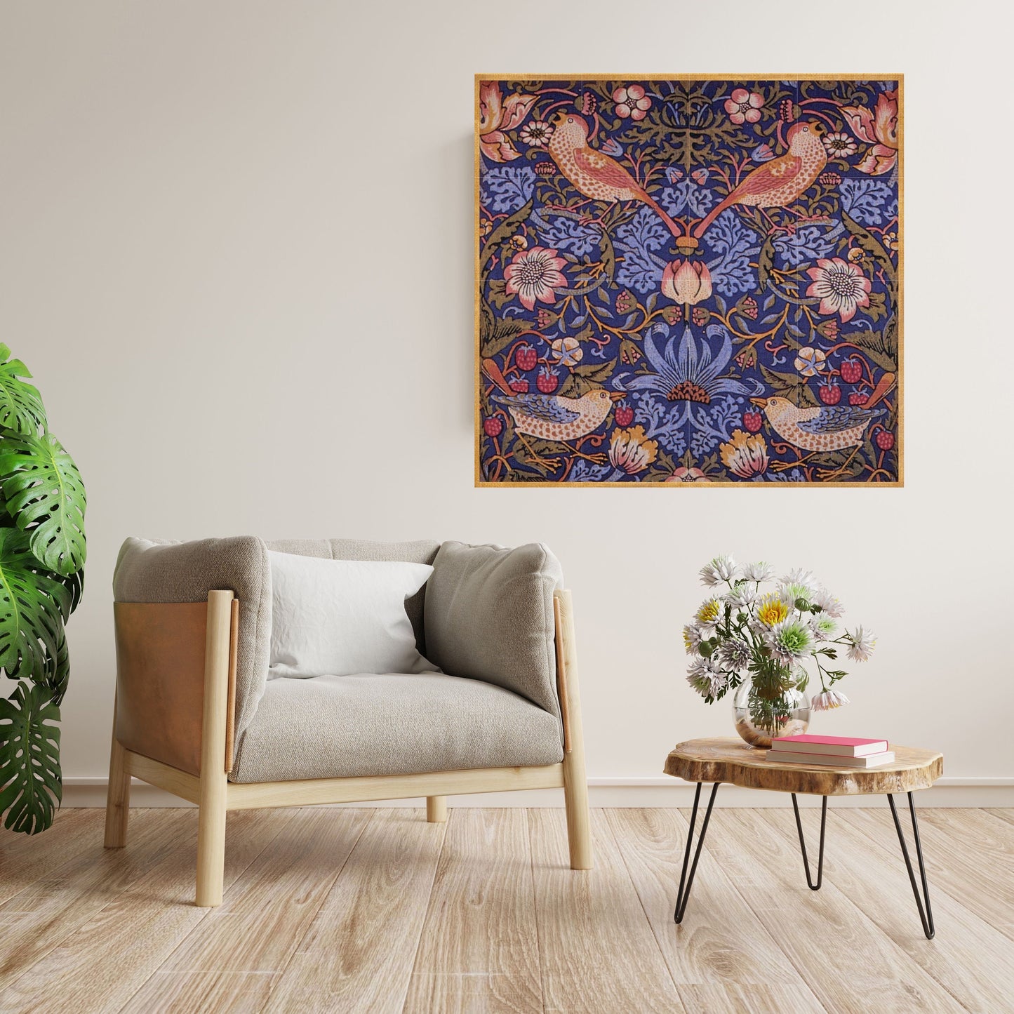 Tile Mural/Mosaic Ceramic Panel of Strawberry Thief - William Morris Pattern - Bird Mural - Botanical Print - Tile Mural Mosaic