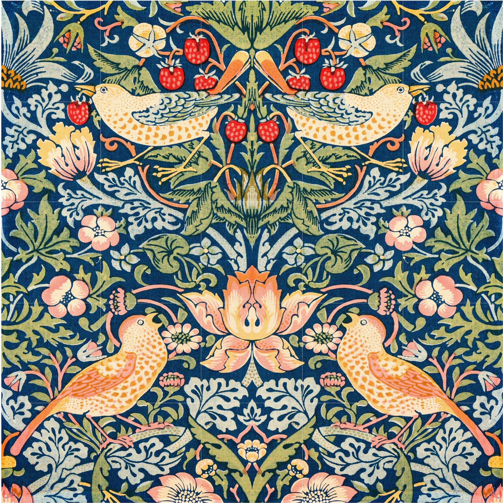 Tile Mural/Mosaic Ceramic Panel of Strawberry Thief - William Morris Pattern - Bird Mural - Botanical Print - Tile Mural Mosaic