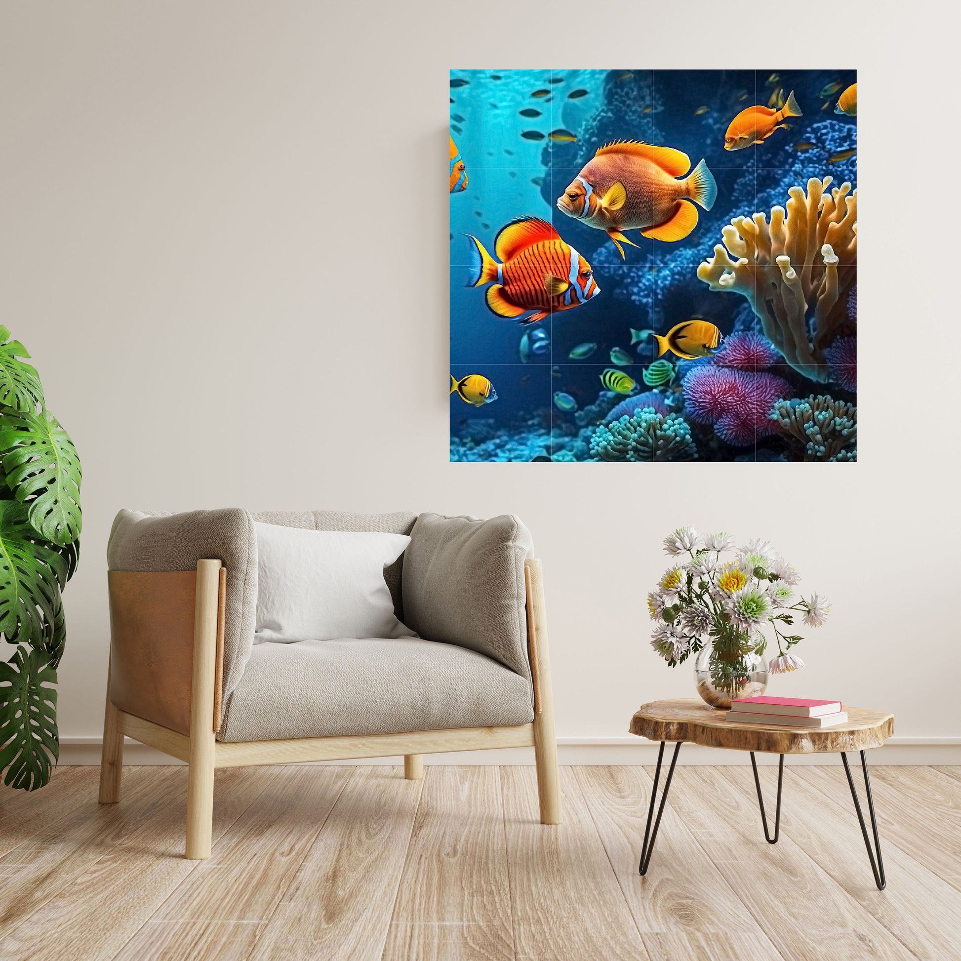 Tile Mural/Mosaic Ceramic Panel of Sea Coral Reef - Coral Reef Wall Print -Ocean Life Print -Fish Mural -Gloss Tiles - Fish Mosaic