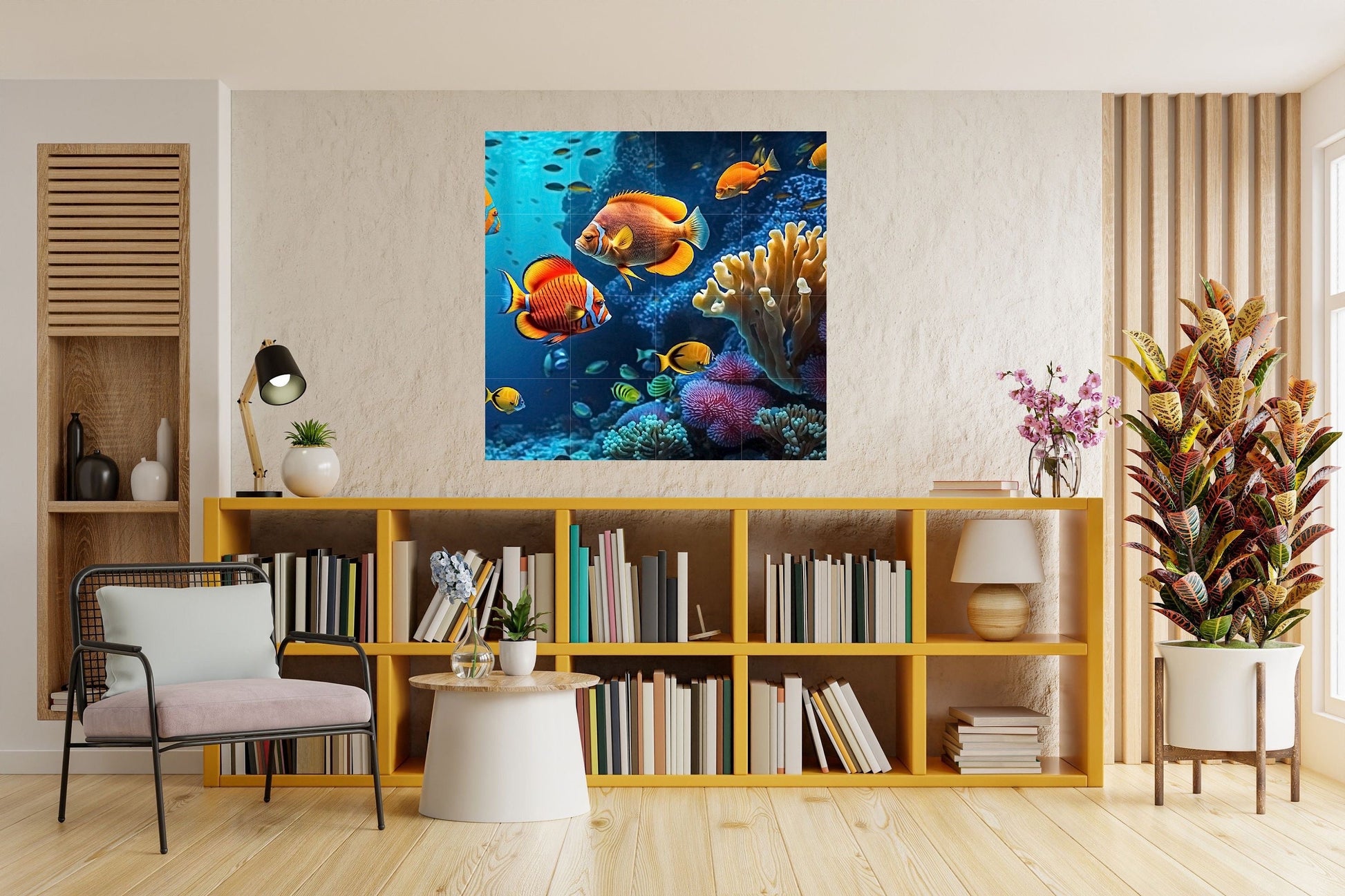 Tile Mural/Mosaic Ceramic Panel of Sea Coral Reef - Coral Reef Wall Print -Ocean Life Print -Fish Mural -Gloss Tiles - Fish Mosaic