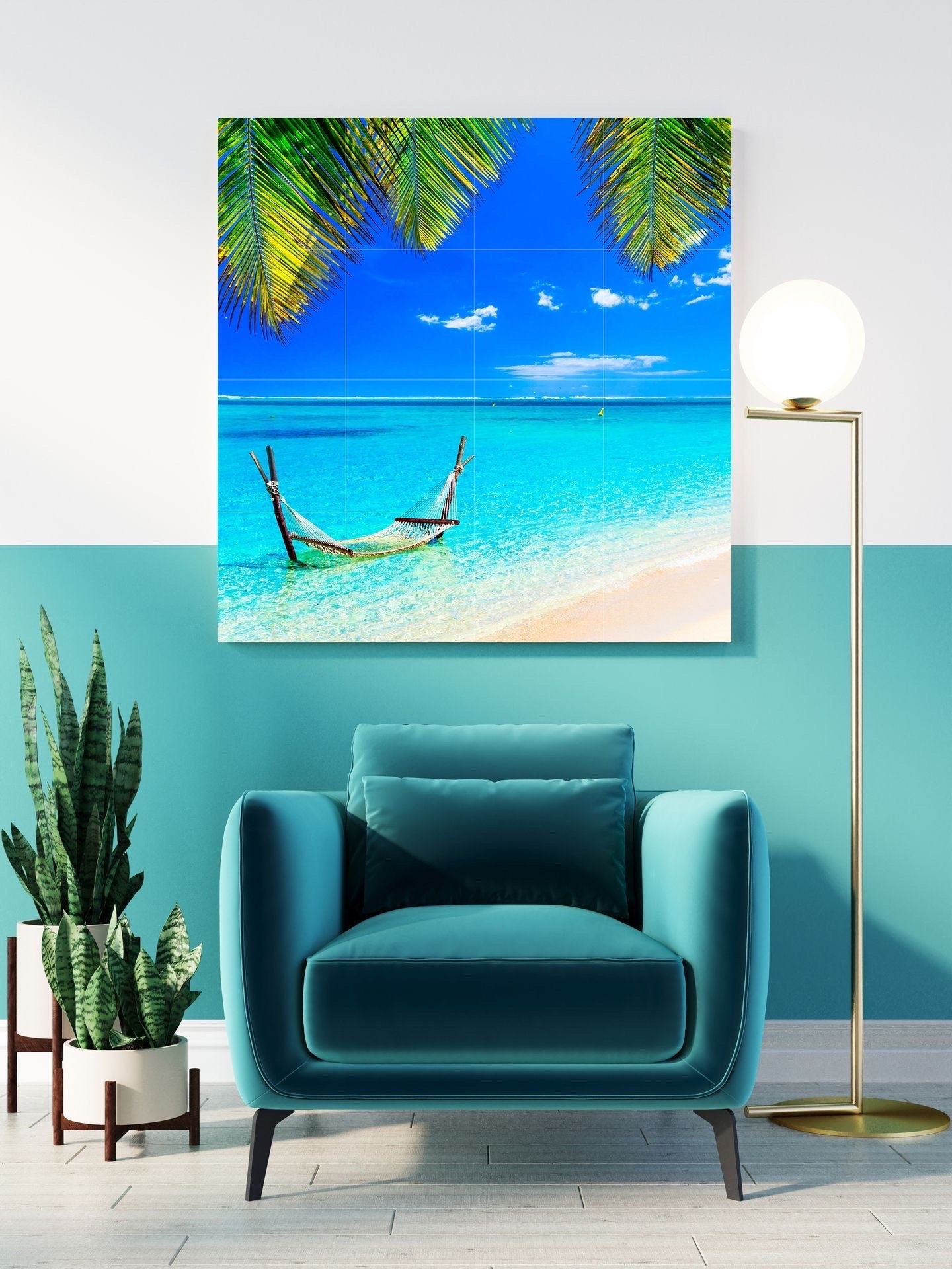 Tile Mural/Mosaic Ceramic Panel of Tropical Beach - Sea Mural -Turquoise Water Wall Print- Tropical Tile Mural Art -Home Decor - Beach Mural