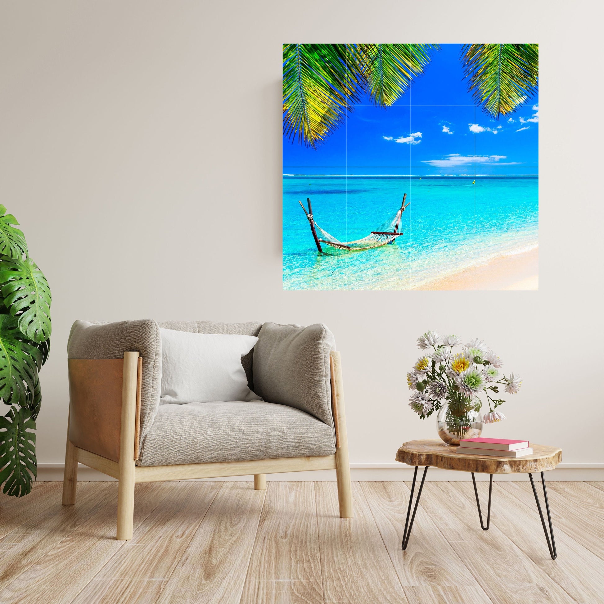 Tile Mural/Mosaic Ceramic Panel of Tropical Beach - Sea Mural -Turquoise Water Wall Print- Tropical Tile Mural Art -Home Decor - Beach Mural
