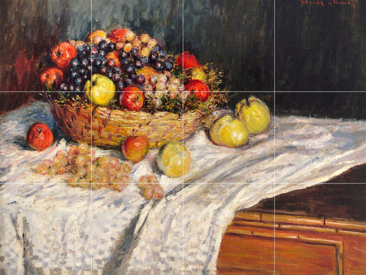 Tile Mural/Mosaic Ceramic Panel of Apples and Grapes - Claude Monet Print - Fruit Mural - Fruit Wall Art - Fruit Mosaic Tiles - Gloss Tiles
