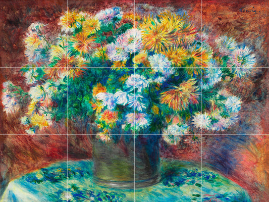 Tile Mural/Mosaic Ceramic Panel of Pierre-Auguste Renoir - Chrysanthemum - Renoir Wall Art - Renoir Painting - Renoir Prints - Flower Mural