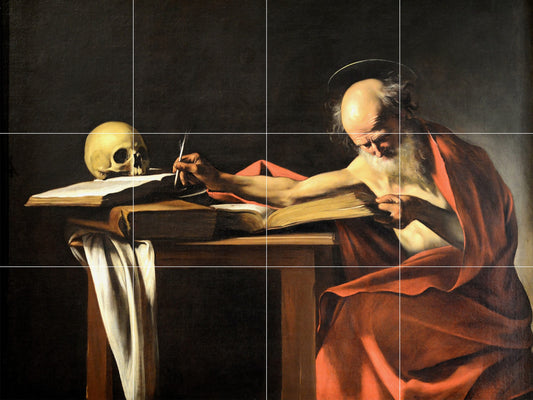 Tile Mural/Mosaic Ceramic Panel of Saint Jerome Writing - Caravaggio Painting - Caravaggio Prints - Caravaggio Wall Art - Caravaggio Art