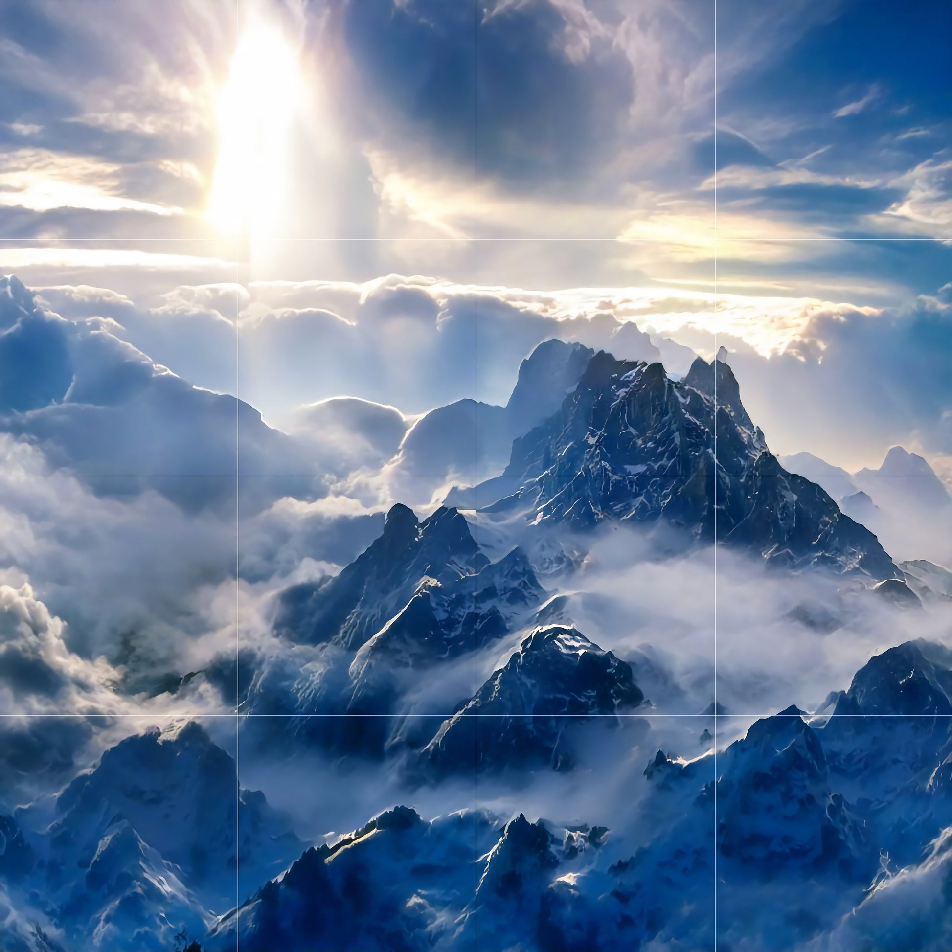 Tile Mural/Mosaic Ceramic Panel of Snowy Mountain Art Blue - Sunset Wall Art - Snowy Mountains Print - Mountain Wall Art - Mountain Mural