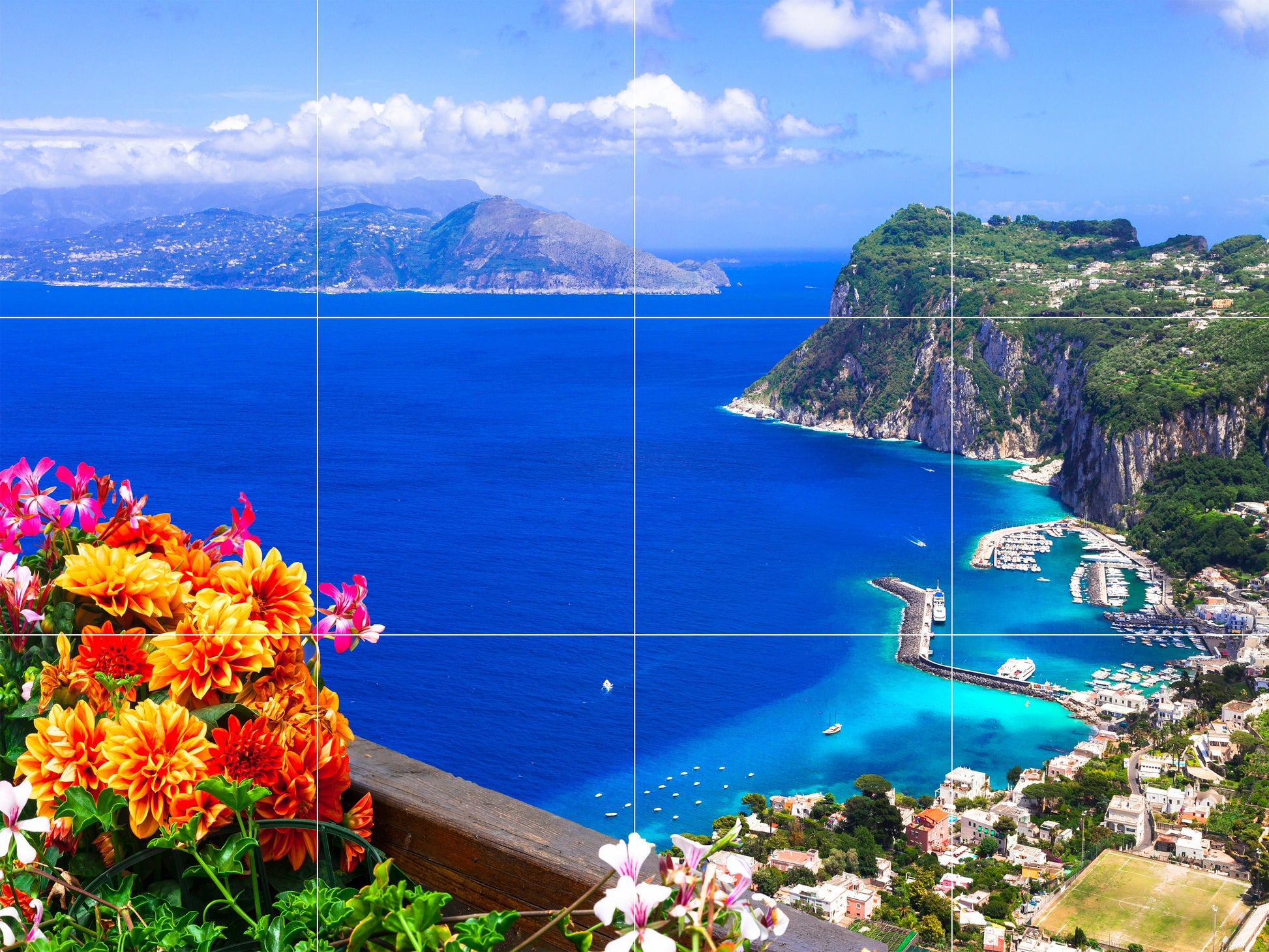 Tile Mural/Mosaic Ceramic Panel of Capri Island - Italy Wall Art Print - Italian Landscape - Italian Mural - Gloss Tiles - Italian Art Print