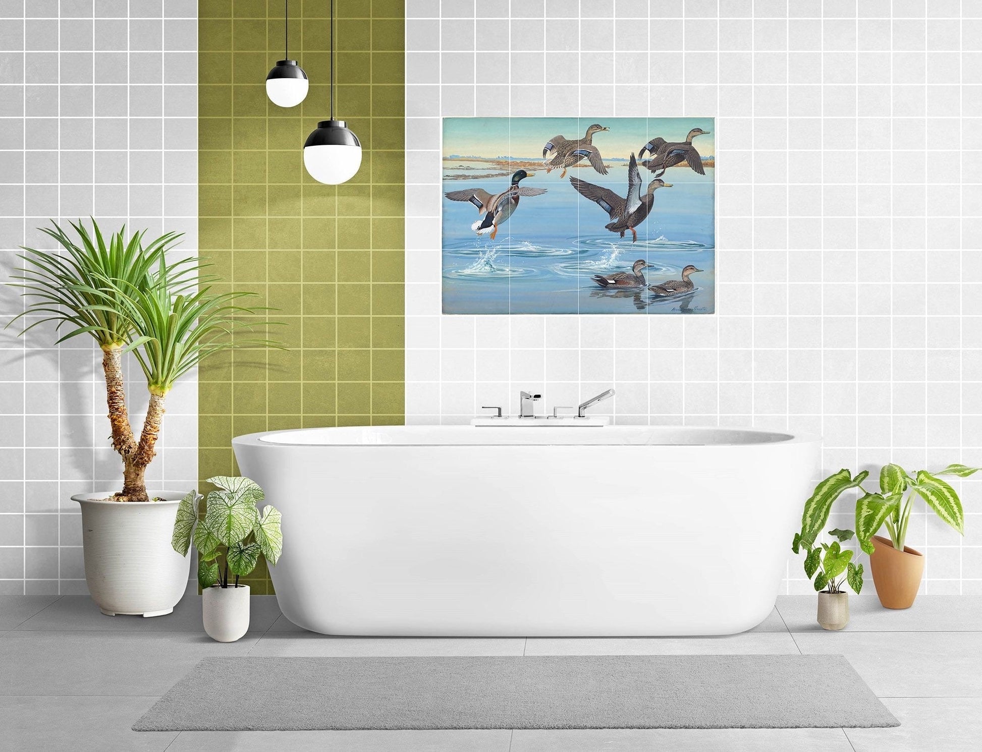 Tile Mural/Mosaic Ceramic Panel of Duck - Bird Mural- Bird Mosaic -Gloss Tiles - Countryside Mural -Tile Mosaic -Duck Wall Art - Ducks Print