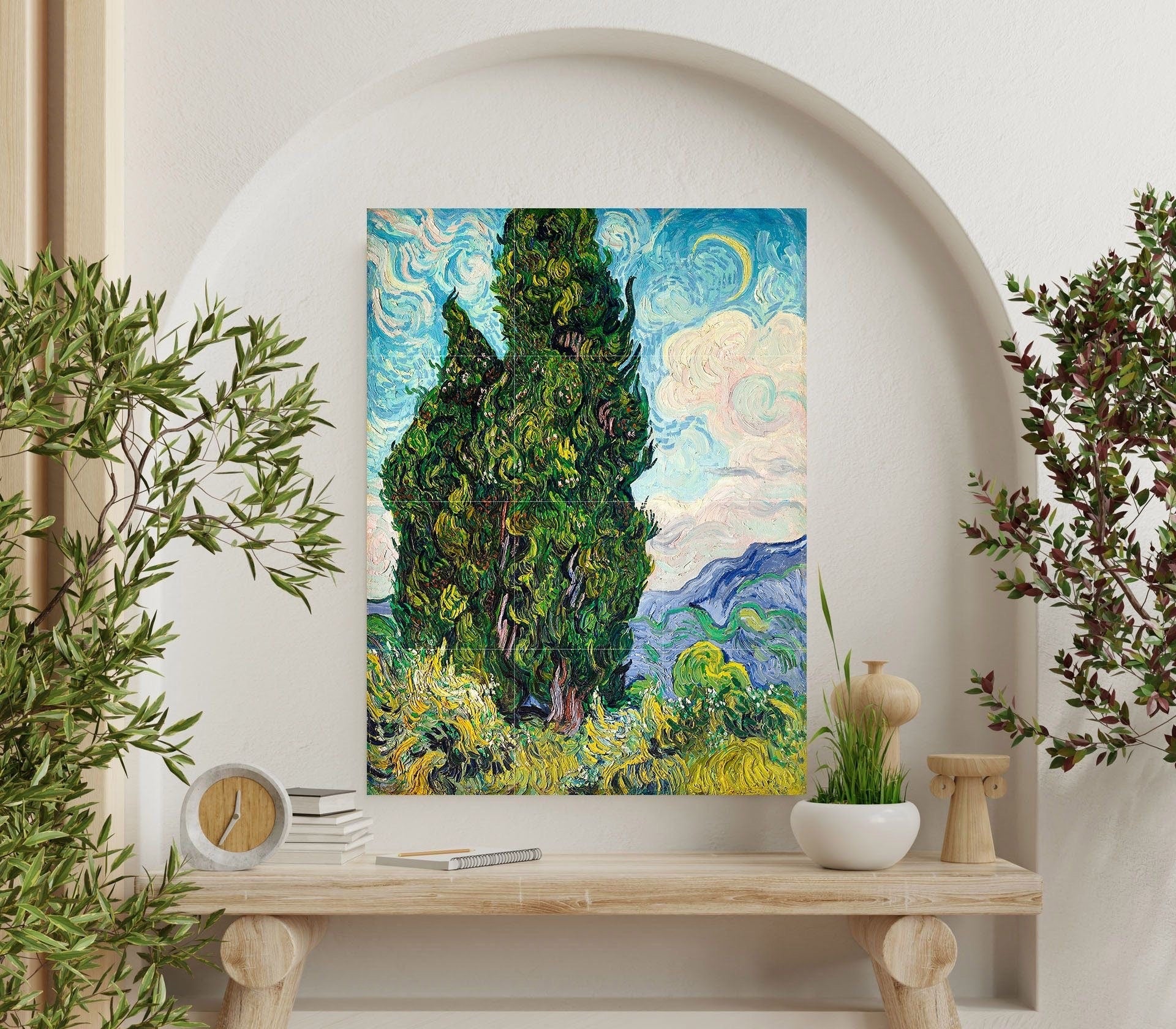 Tile Mural/Mosaic Ceramic Panel of Vincent Van Gogh Painting Cypresses Print - Countryside Mural -Van Gogh Art Print - Countryside Wall Art