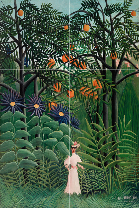 Tile Mural/Mosaic Ceramic Panel of Henri Rousseau Painting - Rousseau Wall Art - Rousseau Art Print - Tropical Forest Mural - Gloss Tiles