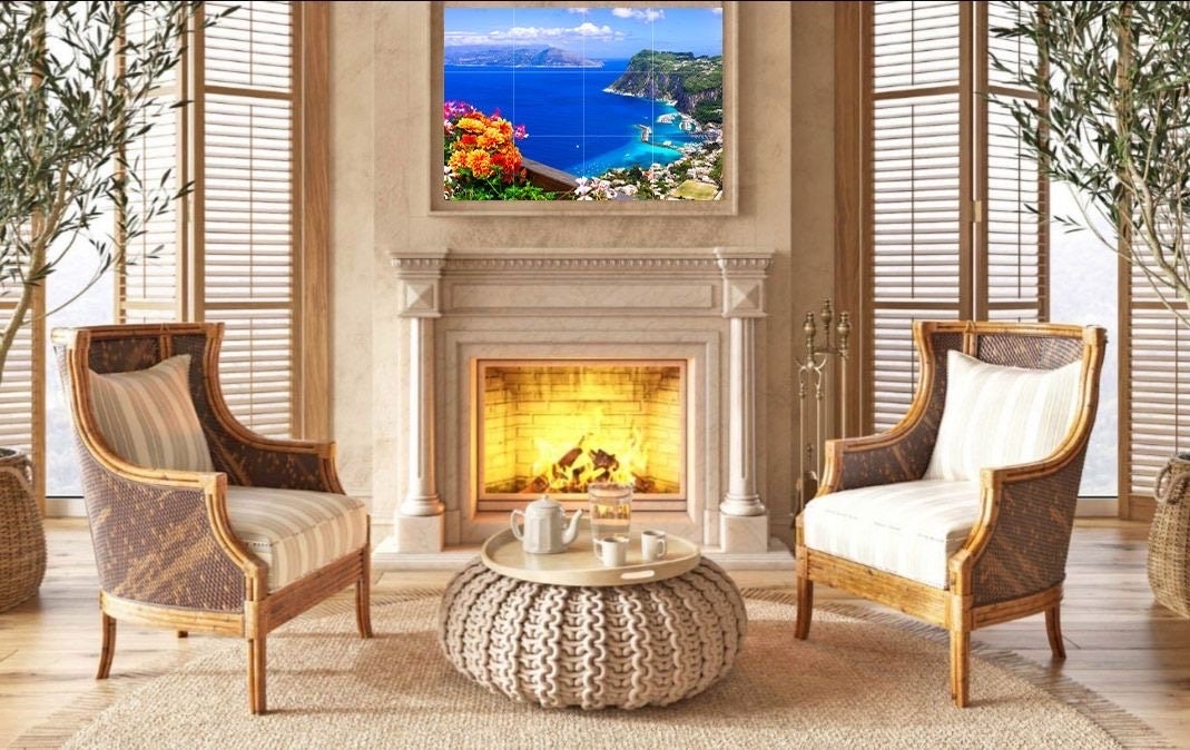 Tile Mural/Mosaic Ceramic Panel of Capri Island - Italy Wall Art Print - Italian Landscape - Italian Mural - Gloss Tiles - Italian Art Print