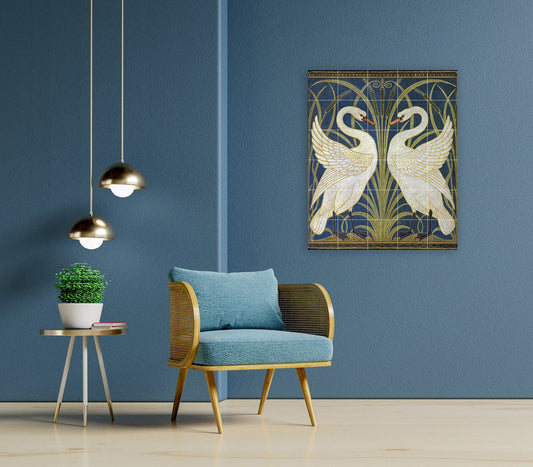 Tile Mural/Mosaic Ceramic Panel of Walter Crane Swan, Rush and Iris- Walter Crane wall art -Art Nouveau Tile Mural -Crane print -Tile Mosaic