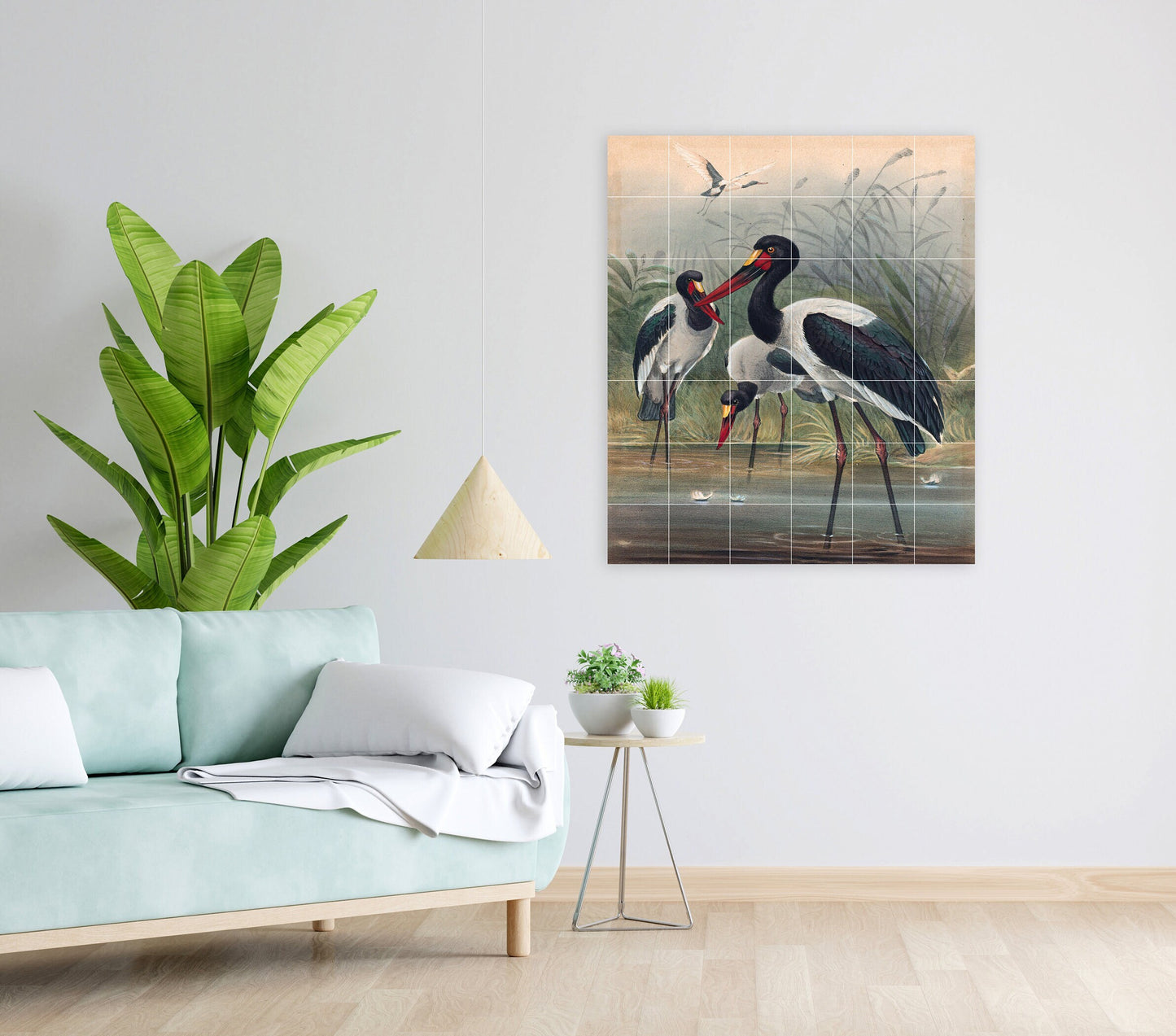 Tile Mural/Mosaic Ceramic Panel of The Saddle-Billed Stork- Joseph Wolf Birds Art Print - Tile Mural - Gloss Tiles - Bird Tile Mosaic
