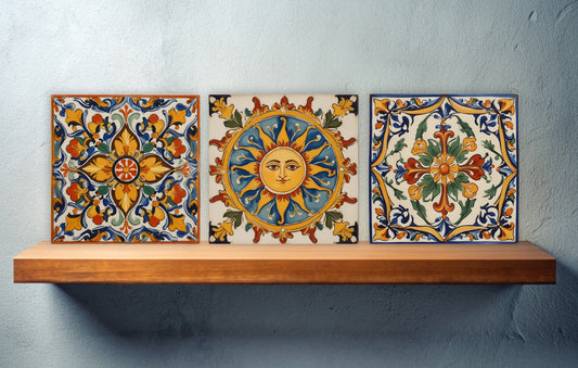 Sicilian Ceramic tiles - Set of 3 Sicilian Wall Decor Tiles - Kitchen Backsplash Tiles, Bathroom Tiles, Sicilian ceramics, Shower tiles