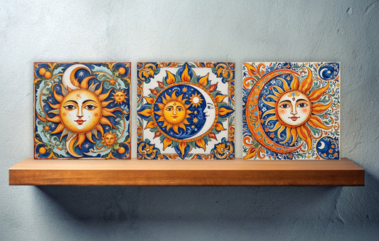 Sicilian Ceramic tiles - Set of 3 Sicilian Wall Decor Tiles - Kitchen Backsplash Tiles, Bathroom Tiles, Sicilian ceramics, Shower tiles
