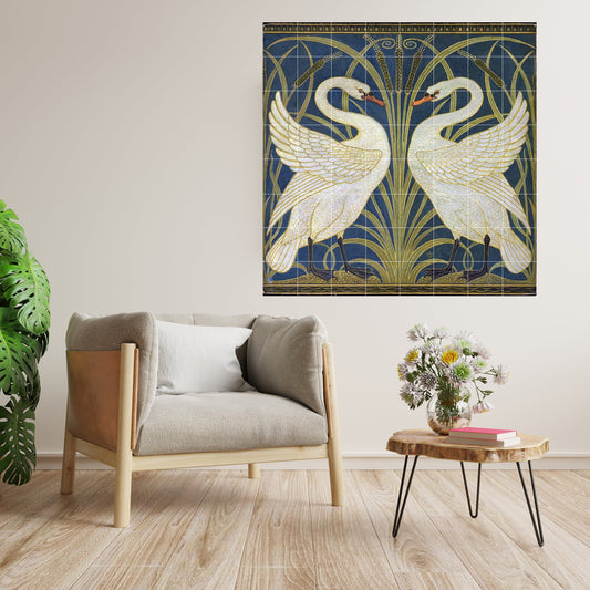 Tile Mural/Mosaic Ceramic Panel of Walter Crane Swan, Rush and Iris- Walter Crane wall art -Art Nouveau Tile Mural -Crane print -Tile Mosaic