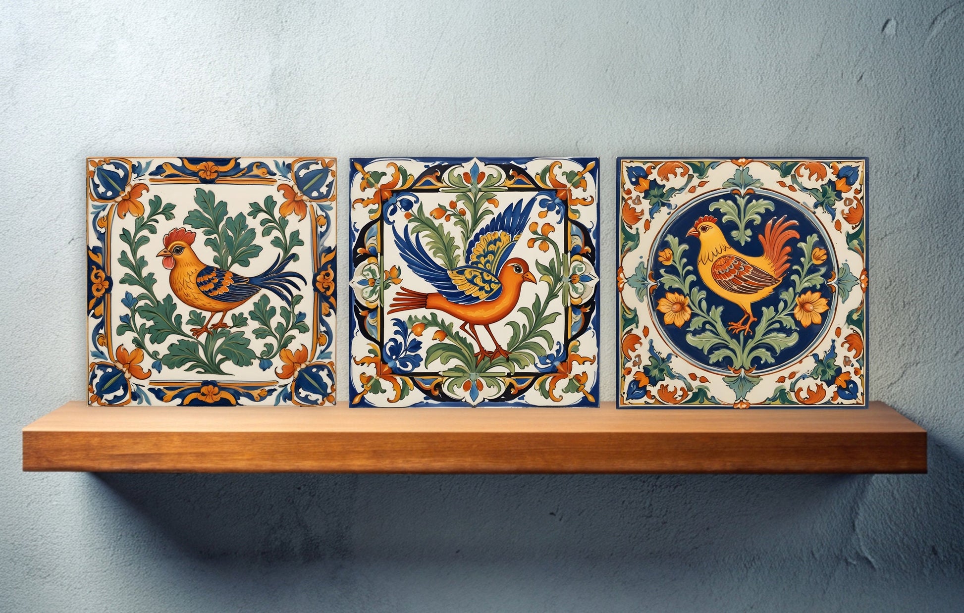 Sicilian Ceramic tiles - Set of 3 Sicilian Wall Decor Tiles - Kitchen Backsplash Tiles, Bathroom Tiles, Sicilian ceramics, Shower tiles