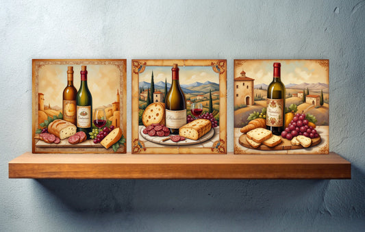 Tuscany Ceramic tiles - Set of 3 Tuscany Wall Decor Tiles - Kitchen Backsplash Tiles, Bathroom Tiles, Tuscany ceramics, Shower tiles