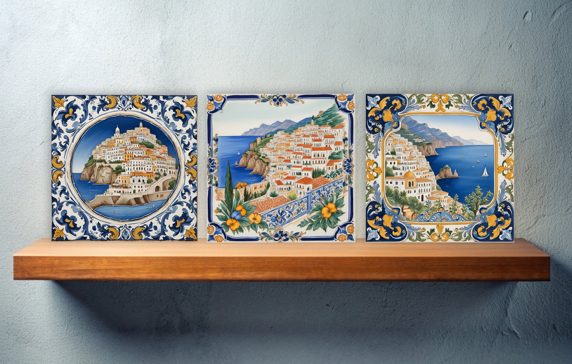 Amalfi Ceramic tiles - Set of 3 Amalfi Wall Decor Tiles - Kitchen Backsplash Tiles, Bathroom Tiles, Amalfi ceramics, Shower tiles, wall tile
