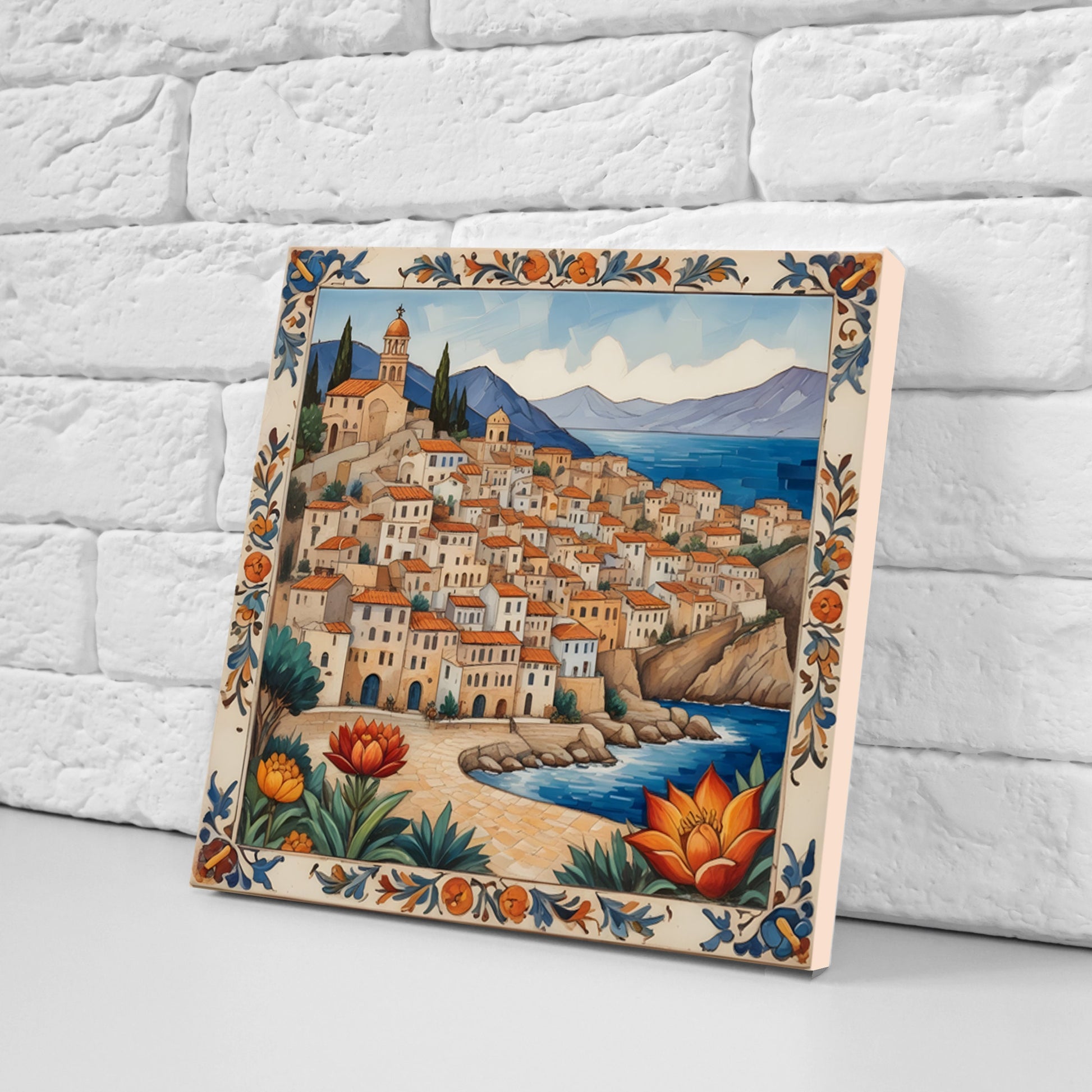 Sicilian Ceramic tiles - Set of 3 Sicilian Wall Decor Tiles - Kitchen Backsplash Tiles, Bathroom Tiles, Sicilian ceramics, Shower tiles