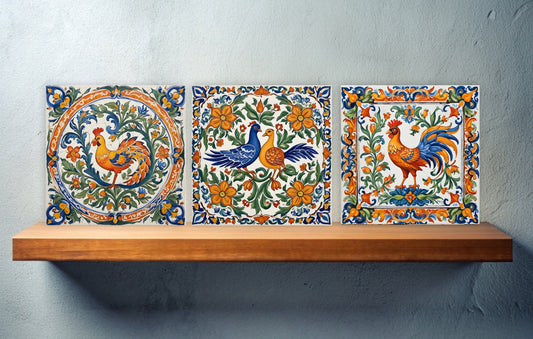 Sicilian Ceramic tiles - Set of 3 Sicilian Wall Decor Tiles - Kitchen Backsplash Tiles, Bathroom Tiles, Sicilian ceramics, Shower tiles