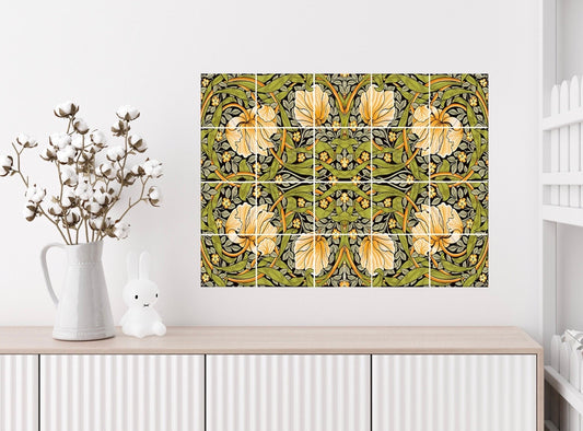 Art Nouveau Floral Ceramic Tile Mural/Mosaic - Pimpernel - Flower Art Nouveau -William Morris Pattern Art Print -Flower Mural- Botanical Art