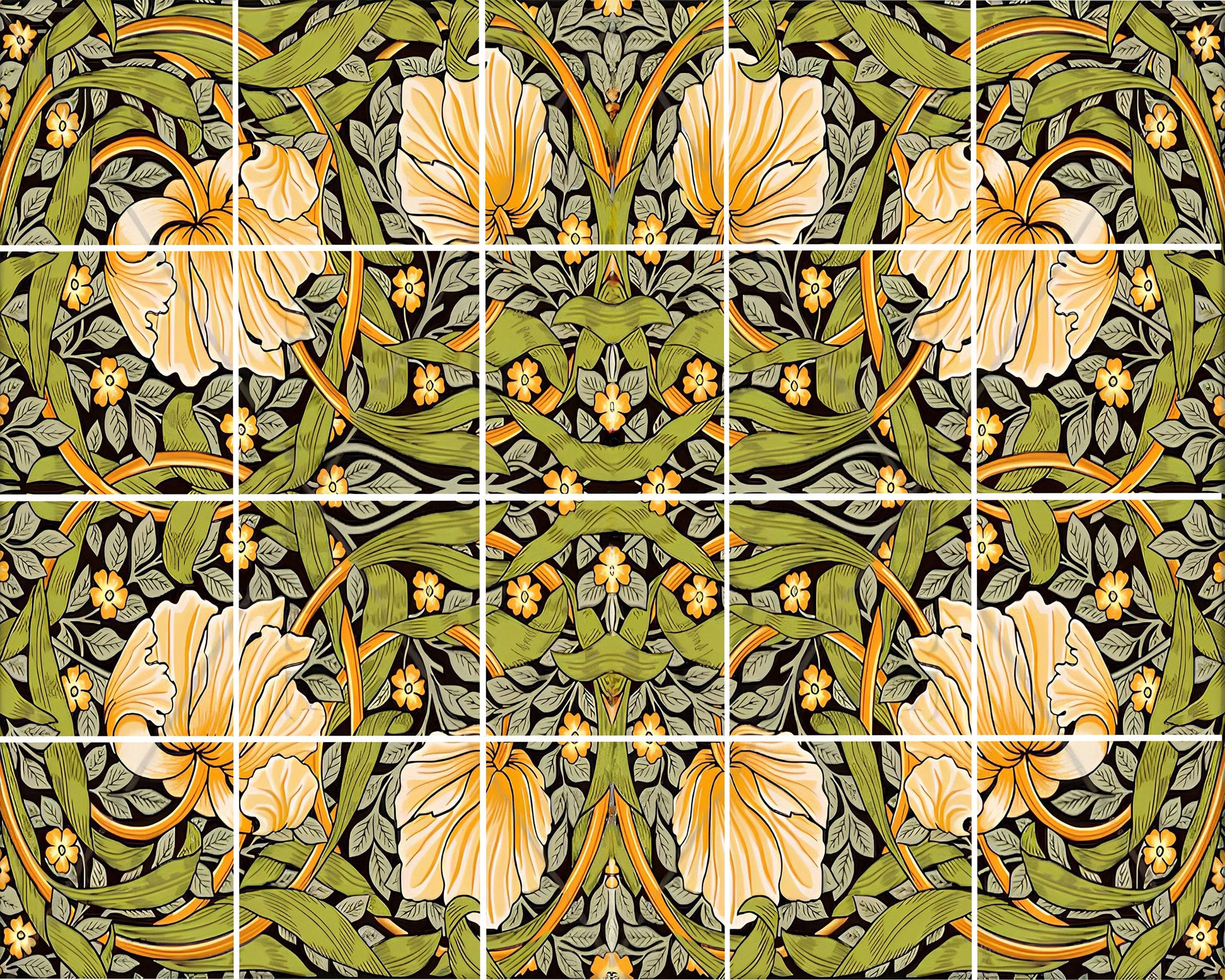 Art Nouveau Floral Ceramic Tile Mural/Mosaic - Pimpernel - Flower Art Nouveau -William Morris Pattern Art Print -Flower Mural- Botanical Art