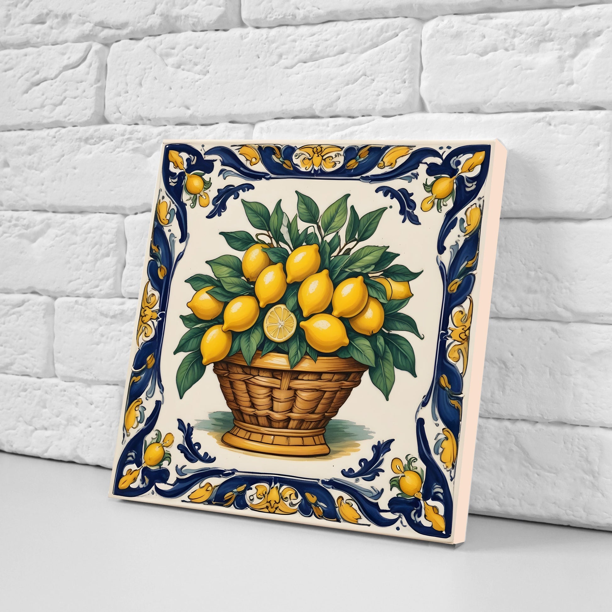 Sicilian Lemon Ceramic tiles - Set of 3 Sicilian Wall Decor Tiles - Kitchen Backsplash Tiles, Bathroom Tiles, Shower tiles, Italian Tiles