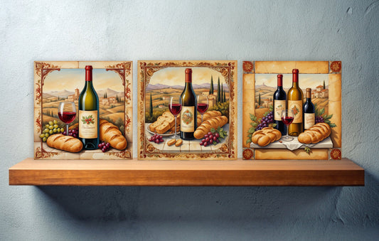 Tuscany Ceramic tiles - Set of 3 Tuscany Wall Decor Tiles - Kitchen Backsplash Tiles, Bathroom Tiles, Tuscany ceramics, Shower tiles