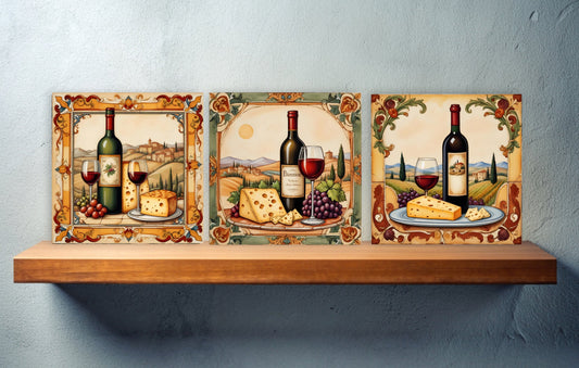 Tuscany Ceramic tiles - Set of 3 Tuscany Wall Decor Tiles - Kitchen Backsplash Tiles, Bathroom Tiles, Tuscany ceramics, Shower tiles