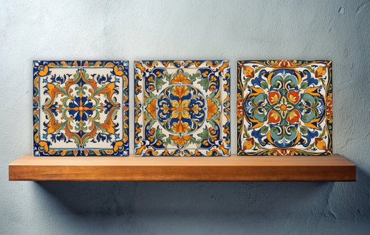Sicilian Ceramic tiles - Set of 3 Sicilian Wall Decor Tiles - Kitchen Backsplash Tiles, Bathroom Tiles, Sicilian ceramics, Shower tiles